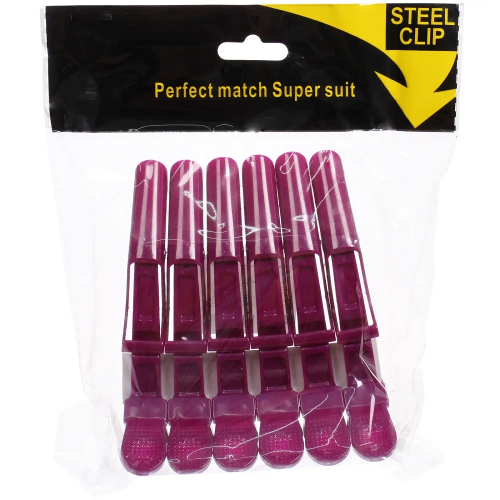 Зажимы парикмахерские 6шт «KLEVER», цвет фиолетовый, 11,2*1,5см