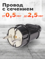 SmartBuy Вилка прямая с заземлением черная 16А 250В
