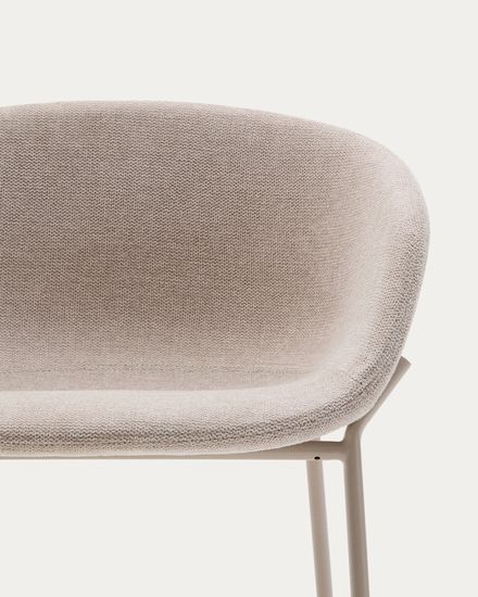 Полубарный стул Yvette из бежевого шенилла с бежевыми стальными ножками 65 см