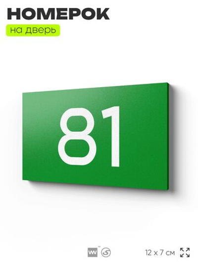 Табличка с номером 81 на дверь квартиры, для офиса, кабинета, аудитории, склада, зеленая 120х70 мм, Айдентика Технолоджи