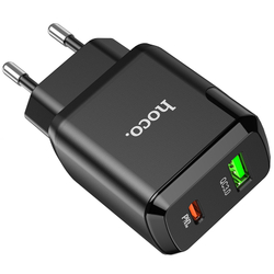 Адаптер питания Hoco N5 Favor dual port PD+QC 3.0 charger (USB: 5V max 3.0A/ 20Вт) Черный