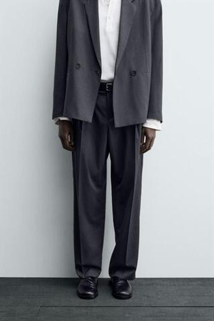 ZARA БРЮКИ КОСТЮМНЫЕ СО СКЛАДКАМИ, АНТРАЦИТОВО-СЕРЫЙ