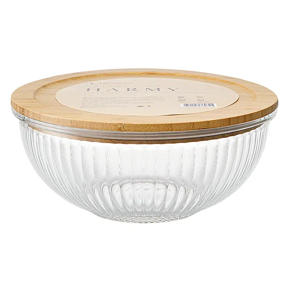 Чаша стеклянная с бамбуковой крышкой harmy, 2 л