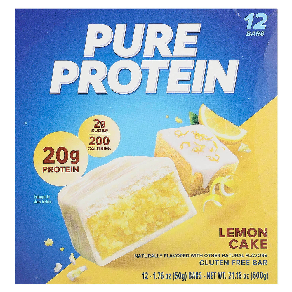Pure Protein, батончик без глютена, со вкусом лимонного торта, 12 батончиков по 50 г (1,76 унции)