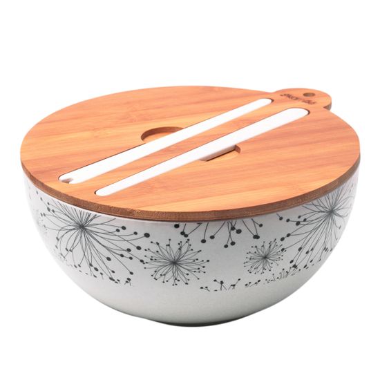 Миска для салата из бамбукового волокна Kamille КМ 4384 с бамбуковой крышкой и приборами