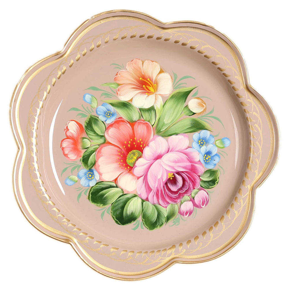 Жостовский поднос декоративный, размер 18 см (A1), металлический