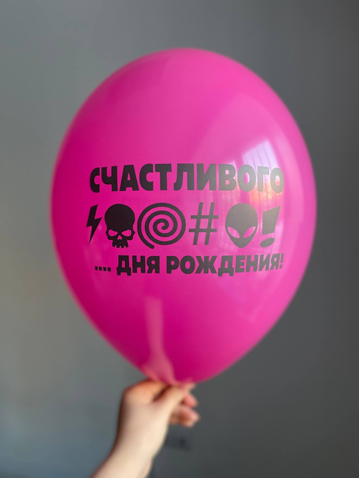 Воздушный шар с надписью фуксия «счастливого дня рождения»  35см ПАЛИТРА №4281