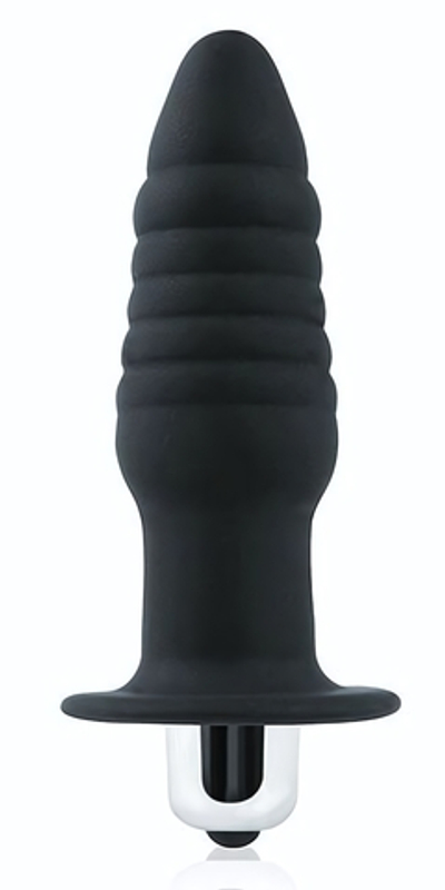 Черная ребристая вибровтулка с ограничителем - 9 см. (Цвет: черный)
