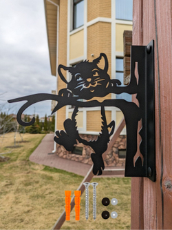 Кронштейн для кашпо Кот на дереве, кашпо подвесное, держатель для цветов