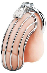 Серебристый мужской пояс верности в виде клетки с замочком (Цвет: серебристый)