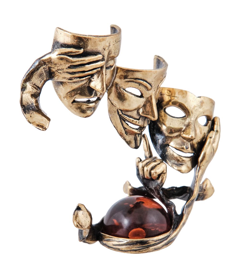 AM-3957 Фигурка «Лицедейство - не слышу, не вижу, не скажу» (латунь, янтарь)