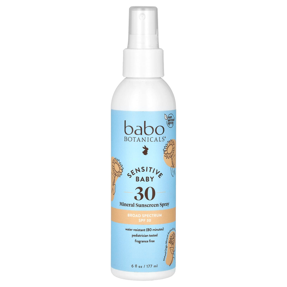 Babo Botanicals, Минеральный солнцезащитный спрей для детской кожи, SPF 30, без отдушек, 177 мл (6 жидк. унц.)