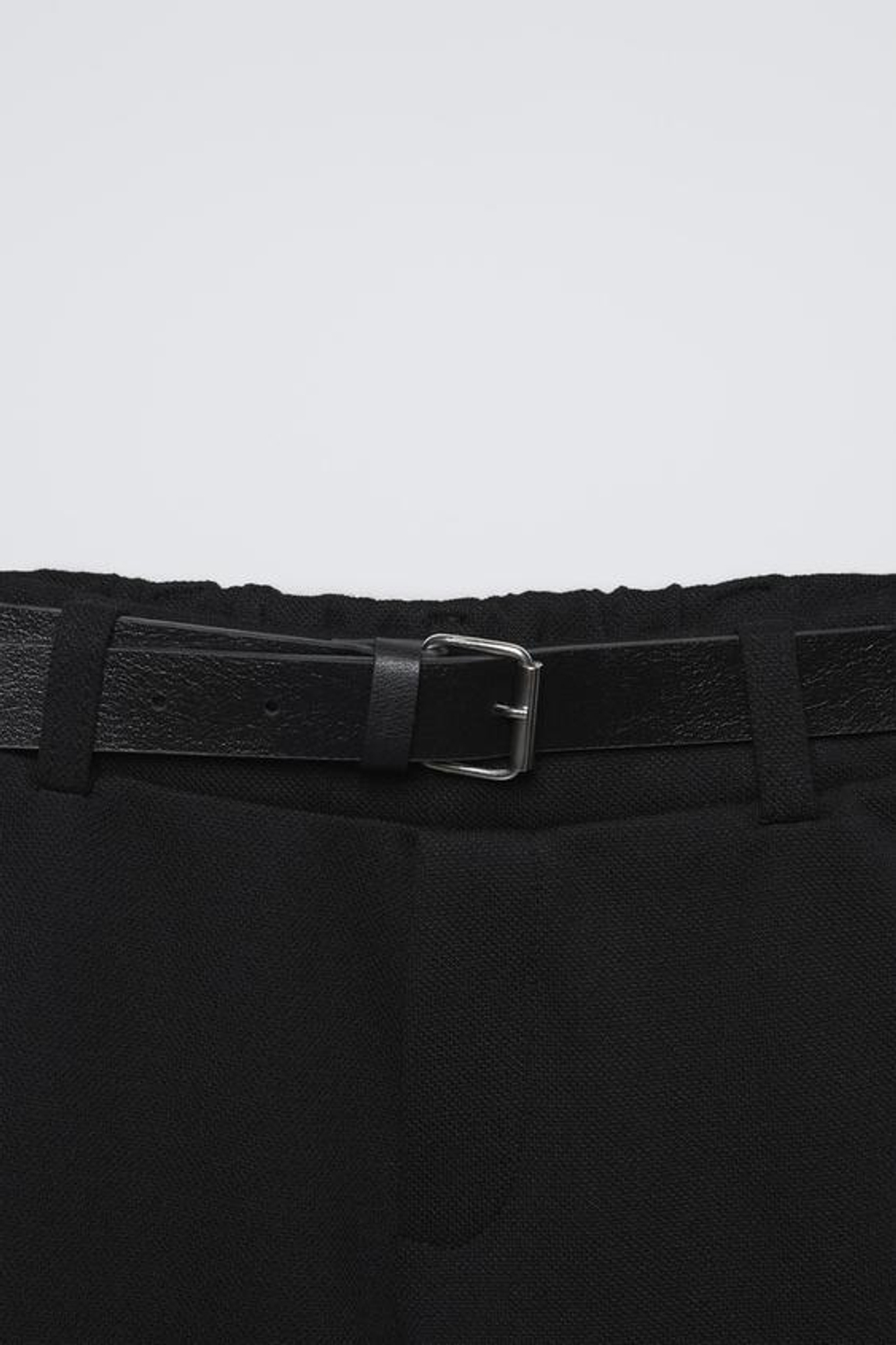 ZARA БРЮКИ ИЗ ТКАНИ ПИКЕ С РЕМНЕМ, ЧЕРНЫЙ