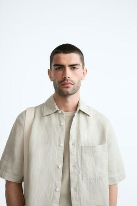 ZARA РУБАШКА ИЗ 100% ЛЬНА, БЕЖЕВЫЙ