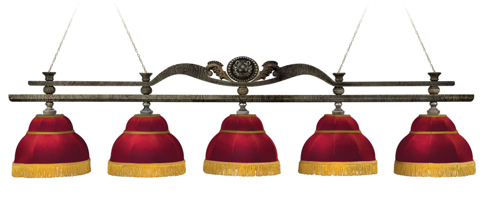 Лампа Лео II 5пл. клен (Авт. № 2,бархат зеленый,бахрома желтая,фурнитура золото)