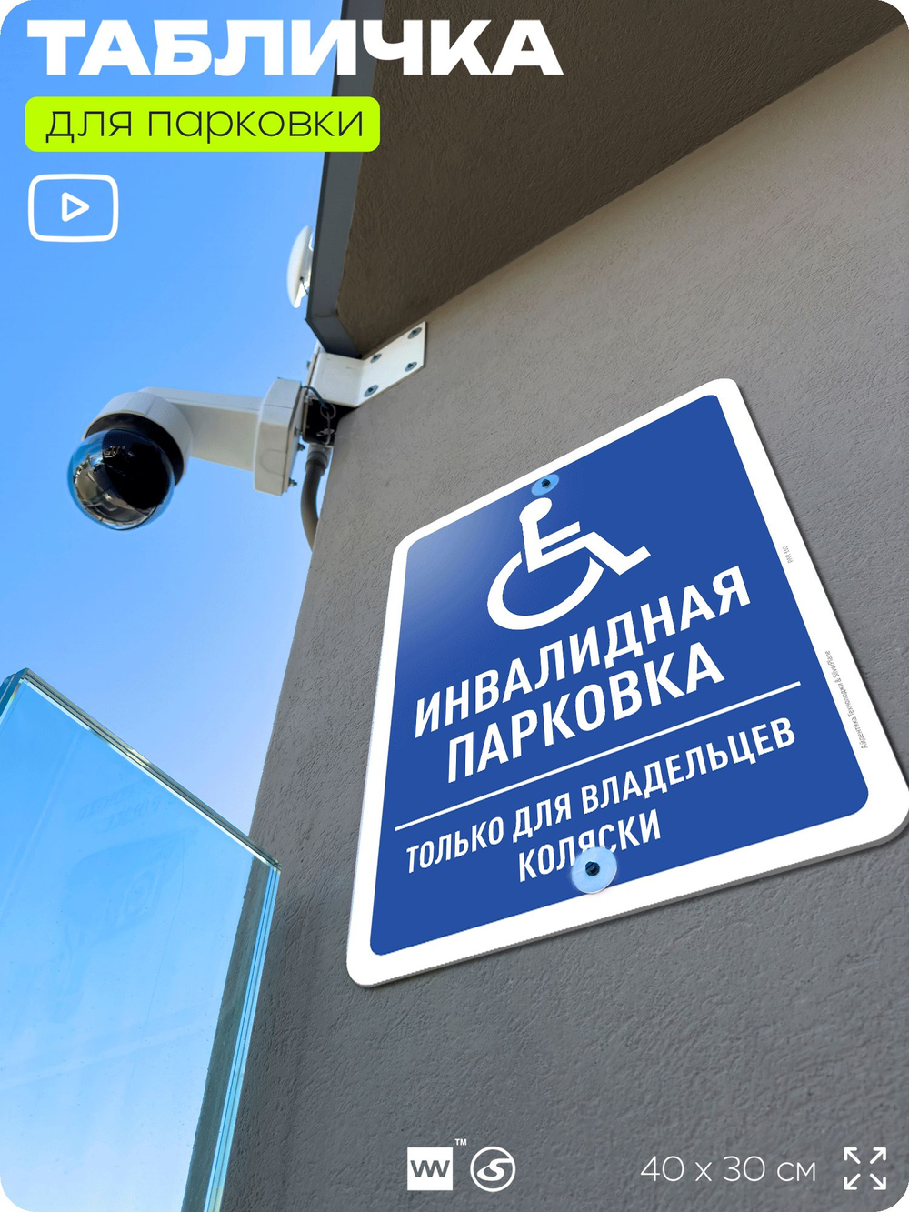 Табличка для парковки "Инвалидная парковка", для дома, офиса, организаций, 40х30 см, Silver Plane x Айдентика Технолоджи