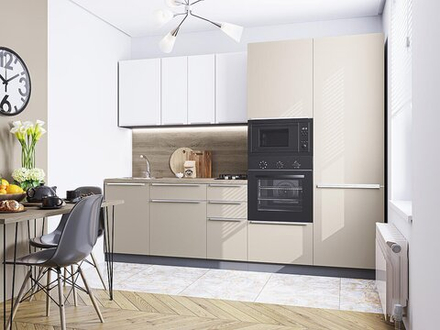 Прямая модульная кухня Фьюжн-07 Cream Silk/Silky White - Graphite 2140*2700*600