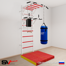 Шведская стенка Sv Sport усиленная 6435 (Турник рукоход/Брусья/Трапеция/Цепь/Мешок 15кг/Мат 1м)