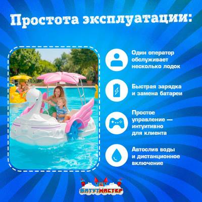 Семейная электрическая лодка-катамаран «Бело-розовый лебедь», 1+1