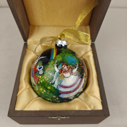 Шар новогодний с круговой росписью Палех "Алиса в стране чудес-3" в футляре