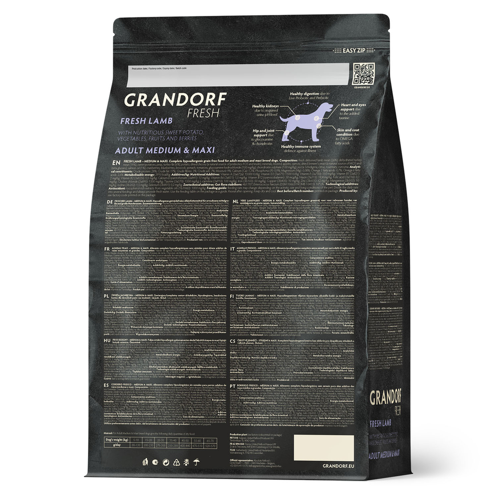 Сухой корм GRANDORF FRESH для собак средних и крупных пород Свежее мясо ягненка с бататом