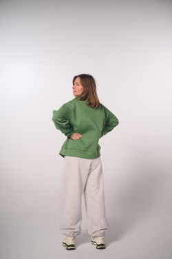 Брюки-бананы из светло-серого футера меланж, без начеса