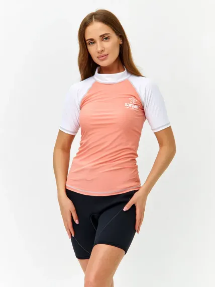 Футболка рашгард Sargan Агидель UPF 50+ женская св.персик/белый