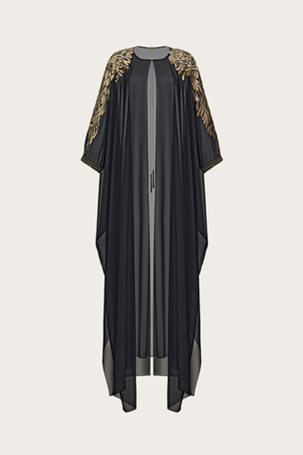 КЕЙП ИЗ ЧЕРНОГО ШЕЛКОВОГО ШИФОНА, ДЕКОРИРОВАННЫЙ ЛЮРЕКСНОЙ ВЫШИВКОЙ