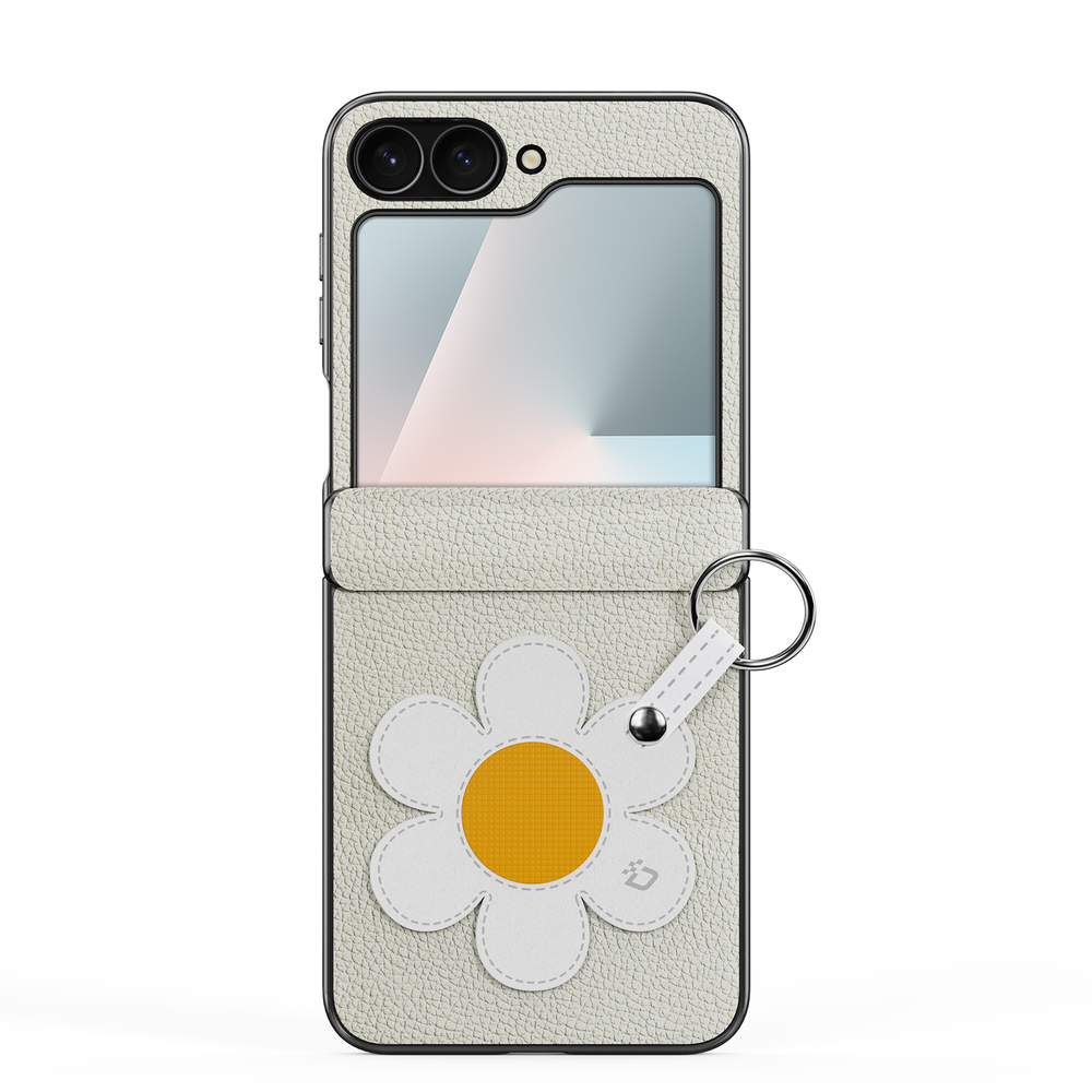Чехол серого цвета (Daisy Edition - Starlight) из искусственной кожи от Dux Ducis для Samsung Flip 7 FE (W25 Flip) и Flip 6, серия Luvy Series Case