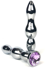 Серебристая коническая анальная пробка-ёлочка с сиреневым кристаллом - 12 см. (Цвет: сиреневый)