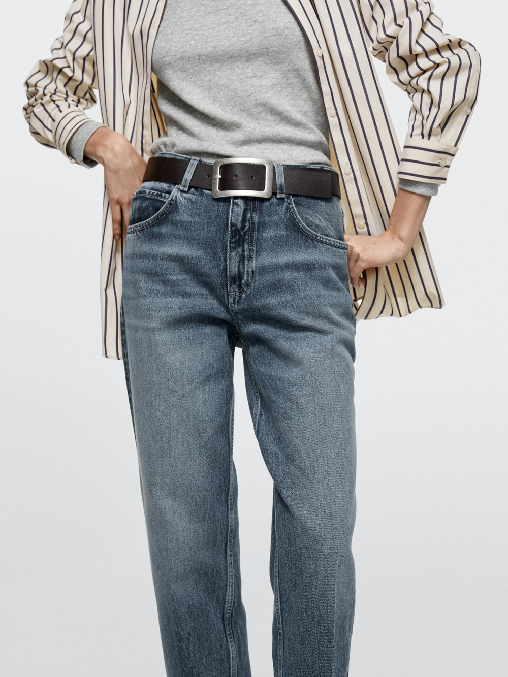 Massimo Dutti Джинсы свободного кроя с высокой талией, средне-синий