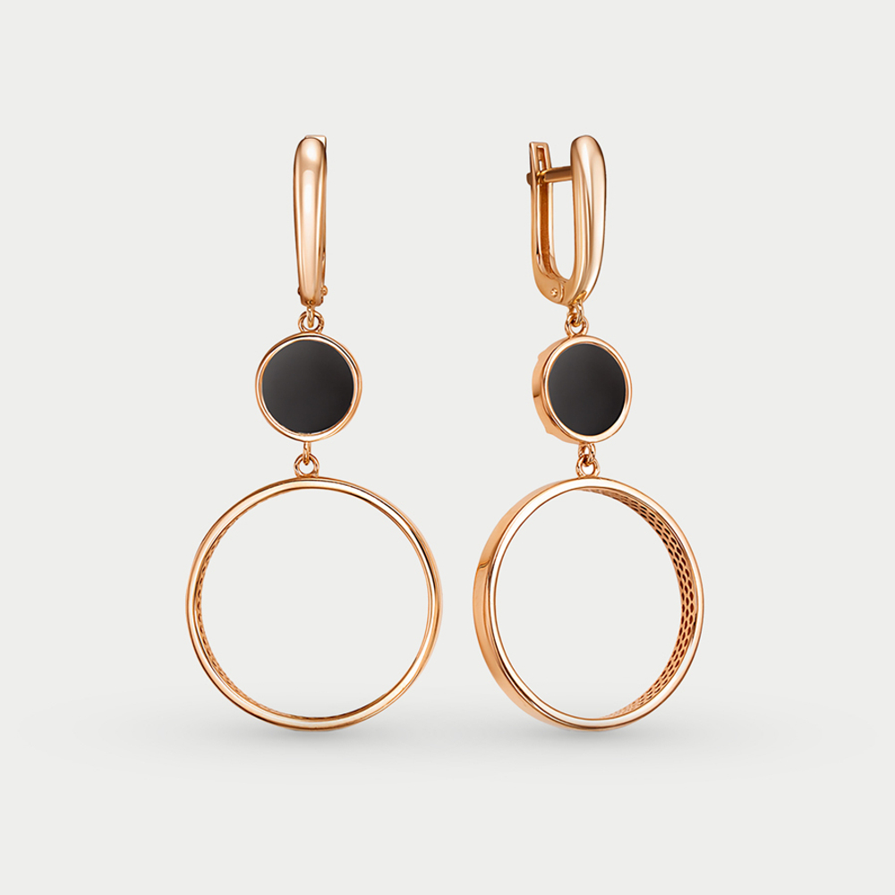 Серьги женские с ониксом из красного золота 585 пробы