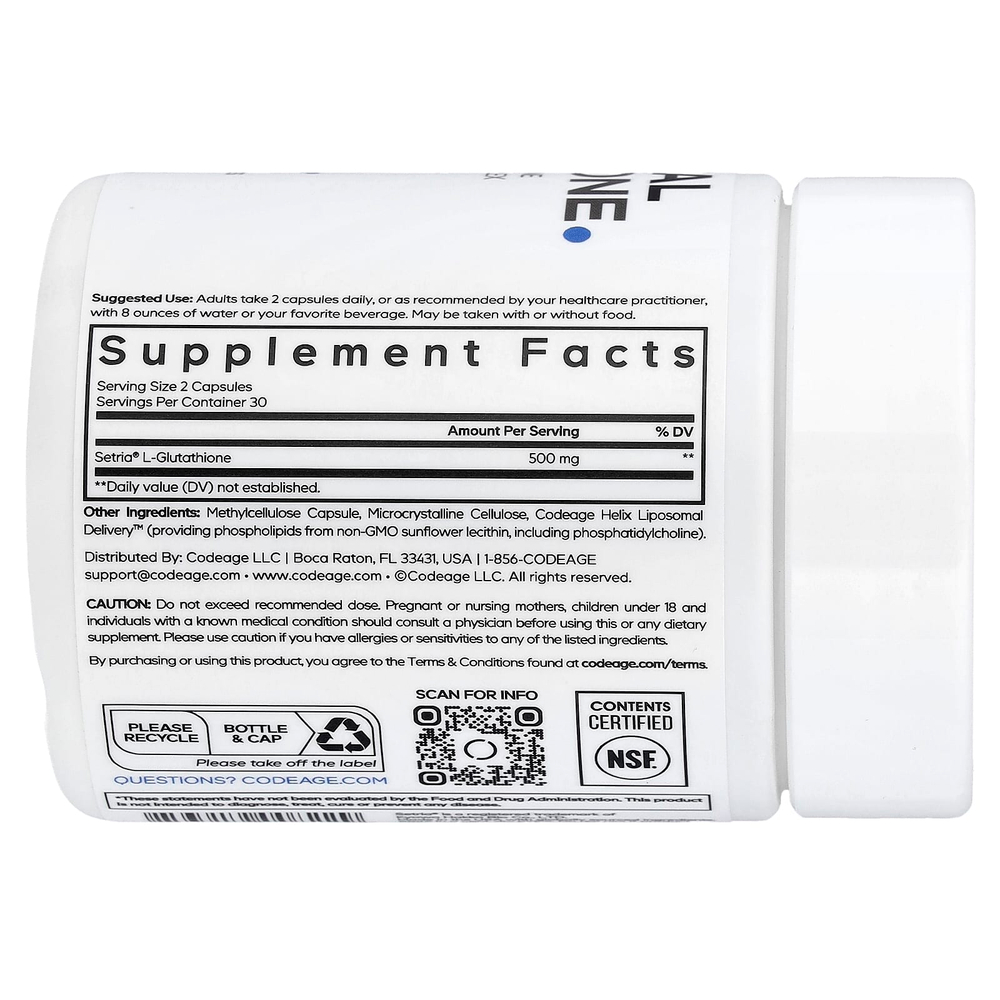 Codeage, липосомальный глутатион, 60 растительных капсул