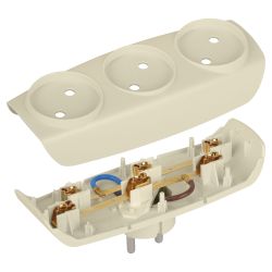 Разветвитель электрический ЭРА SP-3-I на 3 розетки без заземления 16А слоновая кость