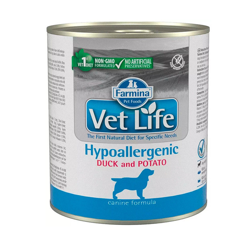 Влажный корм Farmina Vet Life Dog Hypoallergenic утка и картофель при аллергии для собак 300г