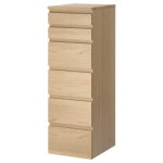 Комод с 6 ящиками - IKEA MALM, 123х40х48 см, дубовый шпон, беленый МАЛЬМ ИКЕА