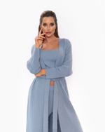 Женский трикотажный костюм-тройка голубой с кардиганом