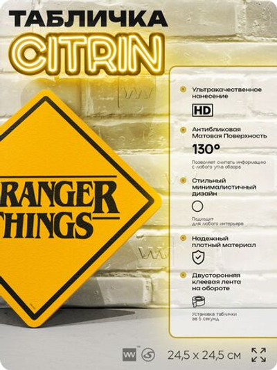 Табличка декоративная "Stranger Things" из сериала Очень Странные Дела, на дверь и стену, прикольная штука в подарок фанату, декоративный знак ЦИТРИН, 24,5х24,5 см, пластиковая, Айдентика Технолоджи