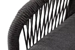 "Канны" диван 2-местный плетеный из роупа, основание дуб, роуп темно-серый круглый, ткань темно-серая 027