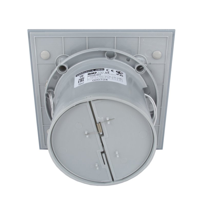 Энергосберегающий бесшумный вентилятор ММ-Р 06 UE стекло квадрат 100 м³/час 5,5 Вт с обратным клапаном светло серый с каплями