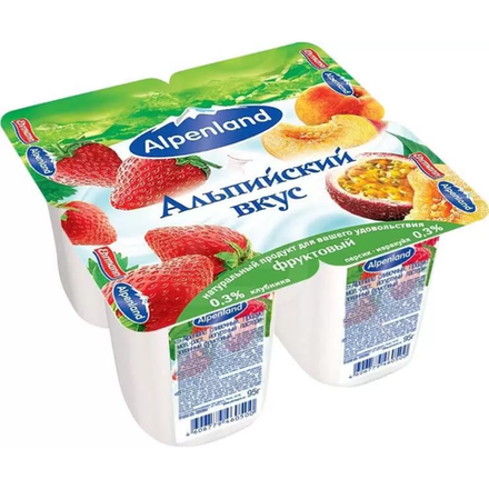Йогурт Alpenland Персик-маракуйя/Клубника 0,3% 95 гр
