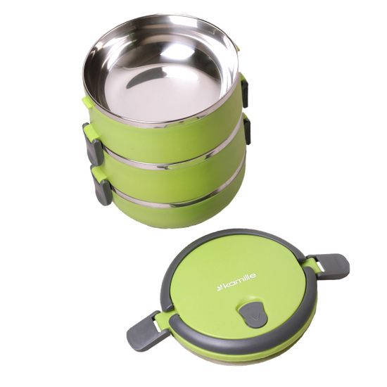 Ланч бокс тройной 2100 мл. круглый Kamille KM-2107 (пластик, нержавеющая сталь)