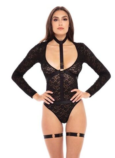 Эффектное кружевное боди с аксессуарами (Размер: S-M) (Цвет: черный)