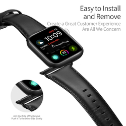 Ремешок из натуральной кожи черного цвета от Dux Ducis для смарт часов Apple Watch 42, 44, 45, 46, 49мм, серия Business Series