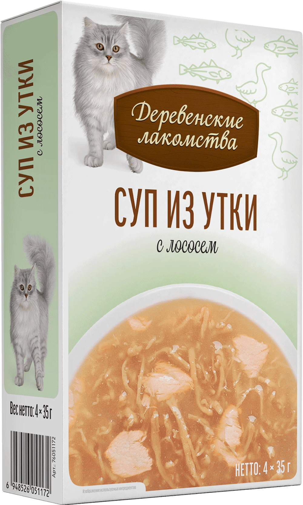ДЕРЕВЕНСКИЕ ЛАКОМСТВА Пауч для кошек суп из утки с лососем 0,035 кг