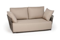 "Форли" диван 2-местный плетеный из роупа, каркас алюминий светло-серый (RAL7035) муар, роуп серо-коричневый 23мм, ткань Mossle бежевая