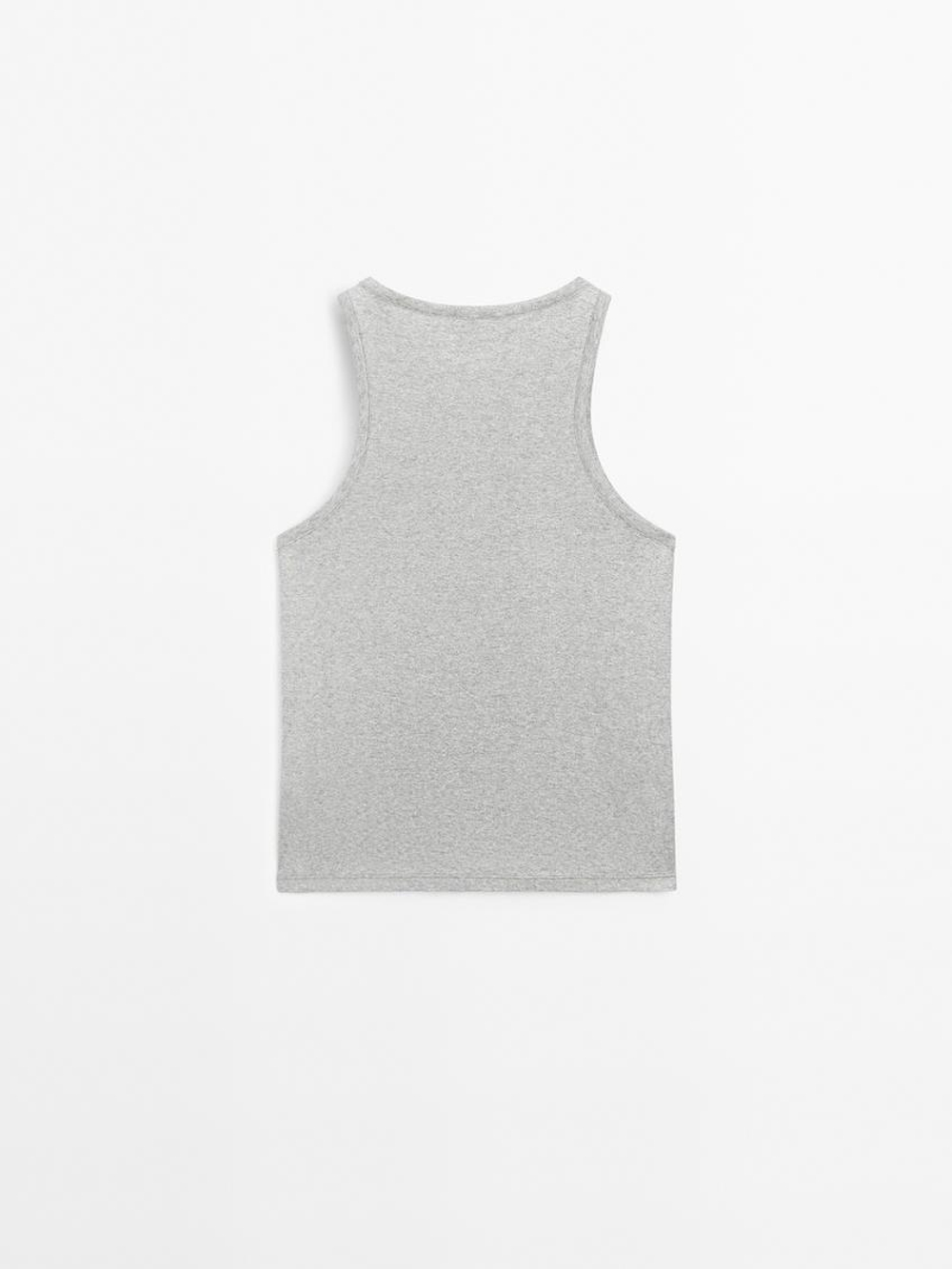 Massimo Dutti Топ с круглым вырезом и блестящей отделкой, серебряный