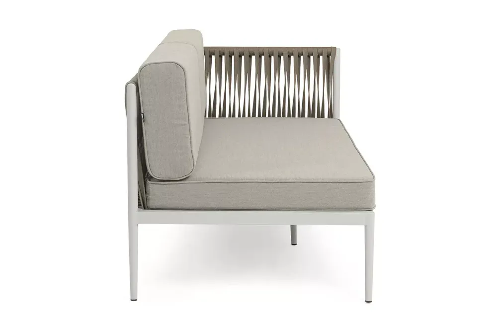 "Касабланка" левый модуль плетеный из роупа, каркас алюминий светло-серый (RAL7035) муар, роуп серо-коричневый 23мм, ткань бежевая 15052