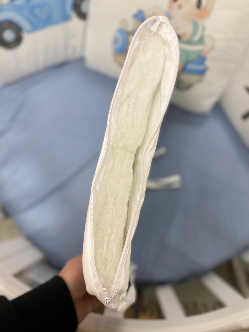 Комплект в кроватку 6-ти предметный (подушечки 17 предметов), "Детская история, Зайчик" сатин