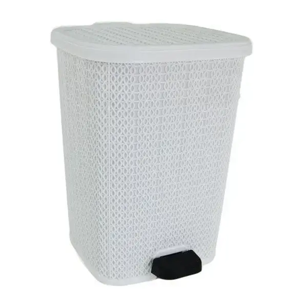 Ведро мусорное с педалью 12 л вязаный узор белый